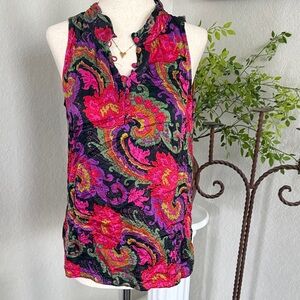 J. Crew Vibrant Paisley Sleeveless Blouse - Pink, Green, Black